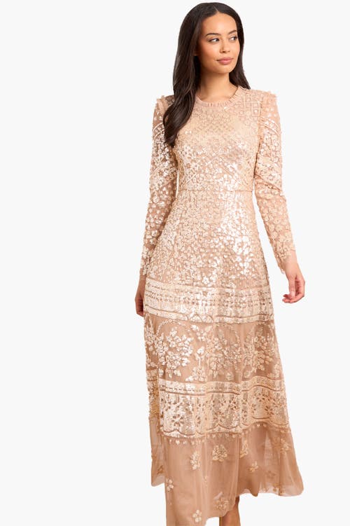 Needle & Thread Aurora Sequin-embellished Tiered Gown In Neutral