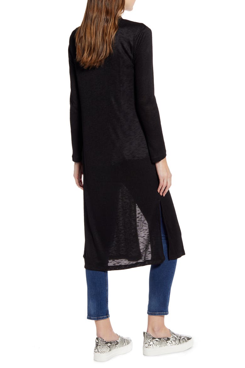 Ribbed Knit Long Cardigan, Alternate, color, BLACK