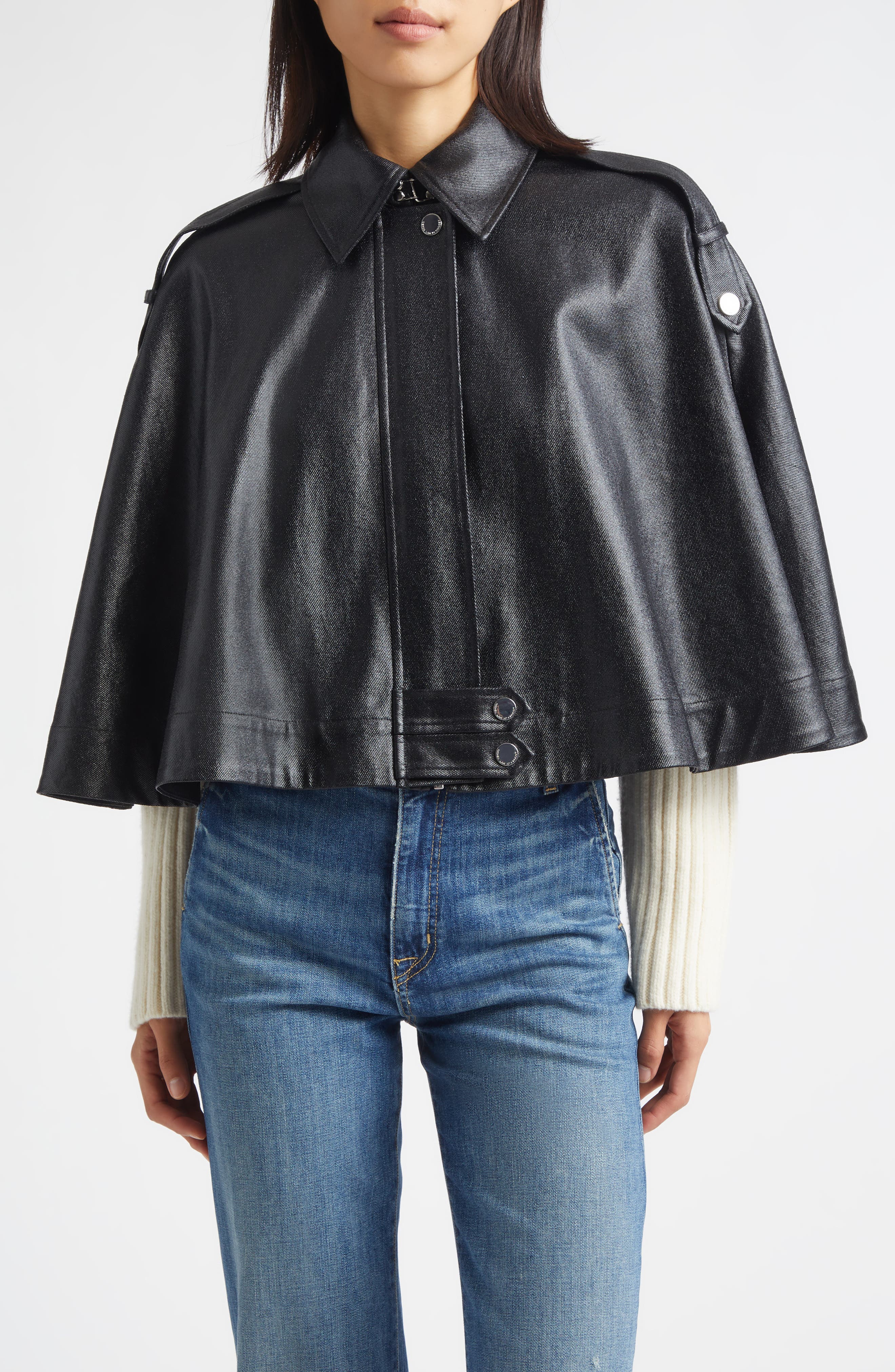Derek Lam 10 Crosby Beatrix Rib Sleeves Coated Twill Cape (Women Derek Lam 10 Crosby Beatrix Rib Sleeves Coated Twill Cape (Women