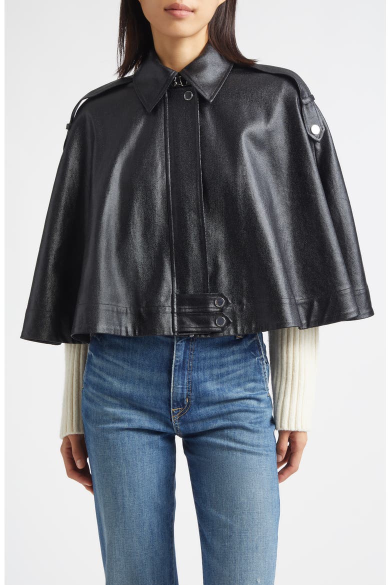 Beatrix Rib Sleeves Coated Twill Cape, Main, color, BLACK