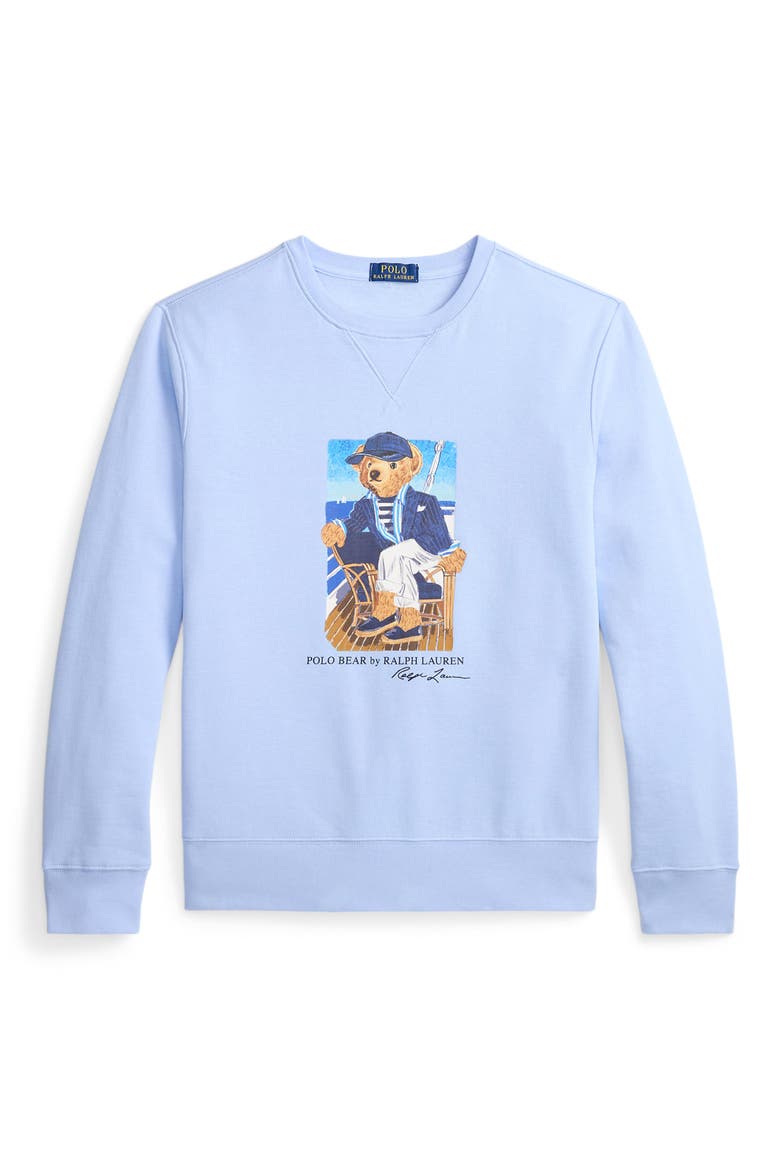 Polo Bear Cotton Fleece Crewneck Sweatshirt, Alternate, color, NEWPORT BEAR- OFFICE BLUE