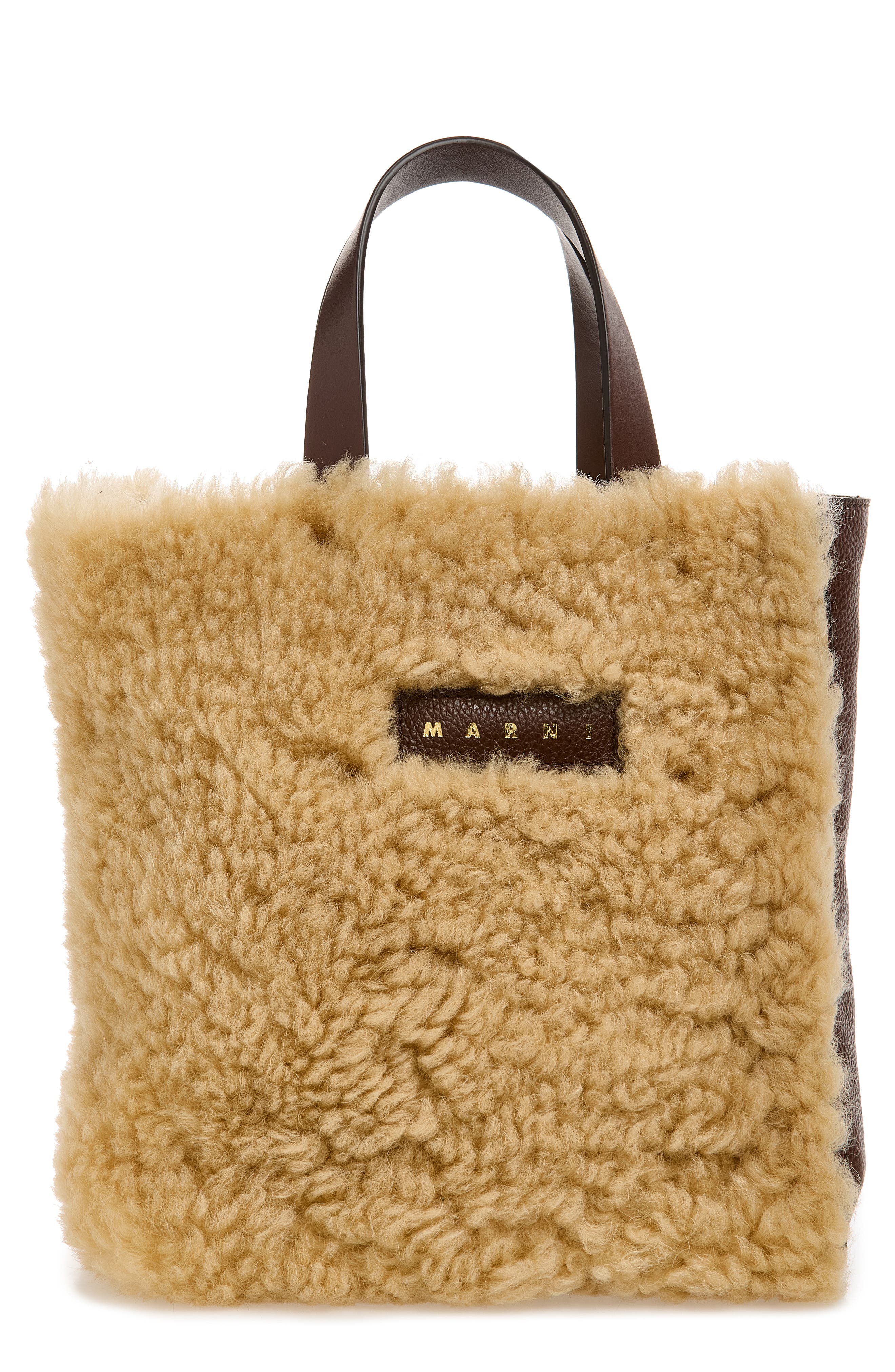 Mini Museo Genuine Shearling Tote, Main, color, LILY WHITE/ SUDAN