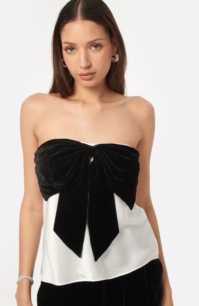 CAMI NYC Lora Velvet Bow Strapless Silk Top, Alternate, color, 