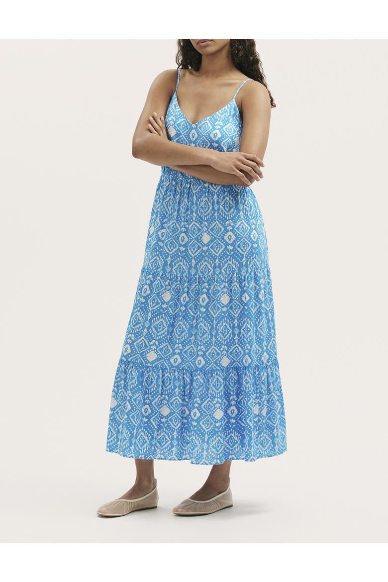 Emmie Cotton Strappy Midi Tiered Dress, Alternate, color, Blue Woodblock