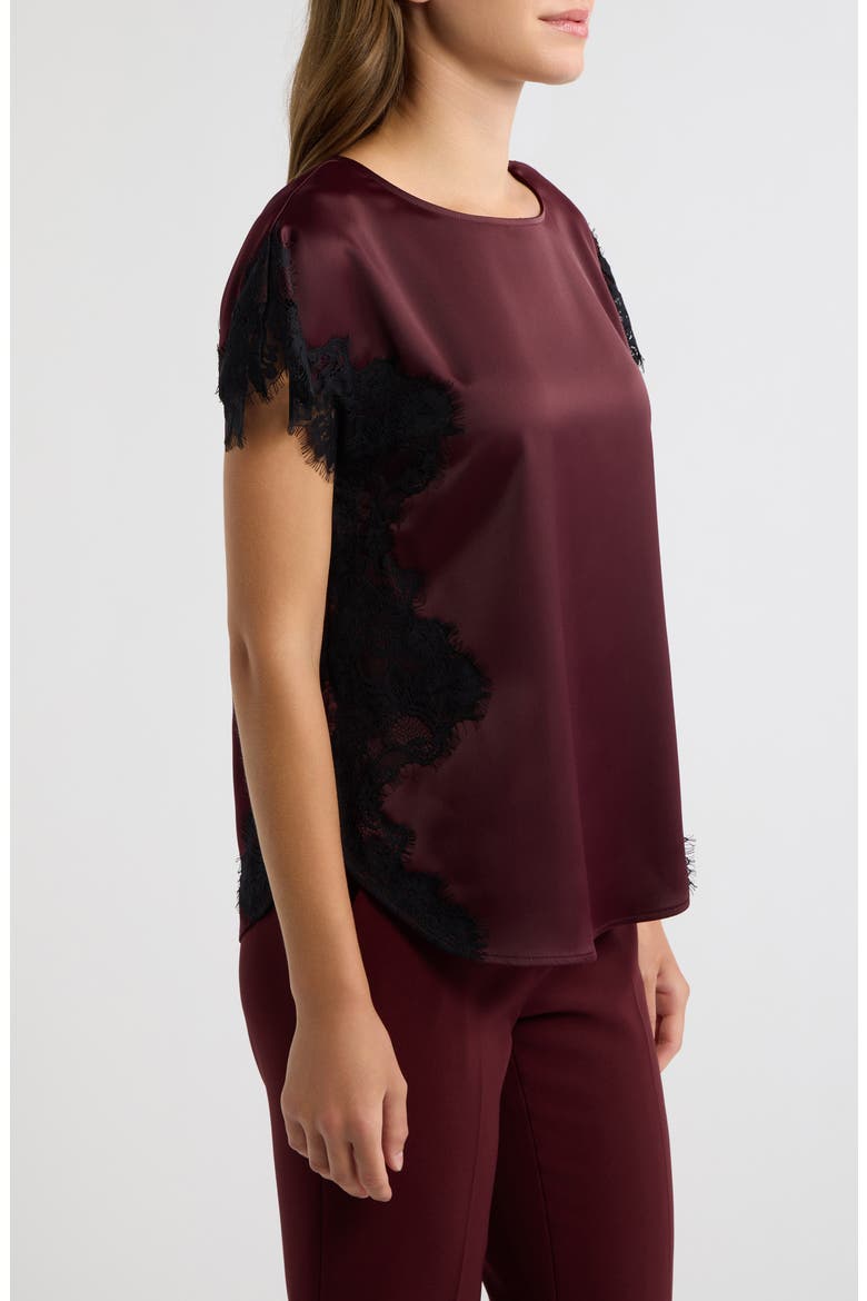 Lace Trim Satin Top, Alternate, color, BAROLO / BLACK