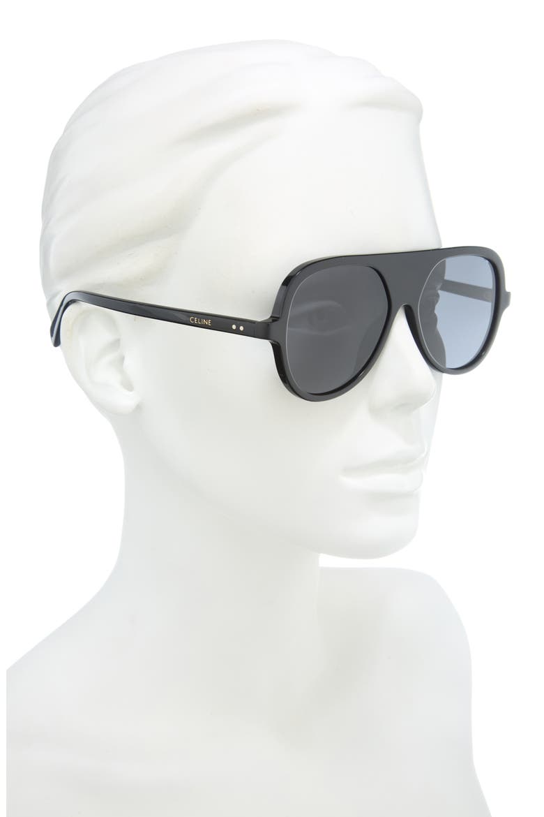 Flat Front Aviator Sunglasses, Alternate, color, SHINY BLACK / SMOKE