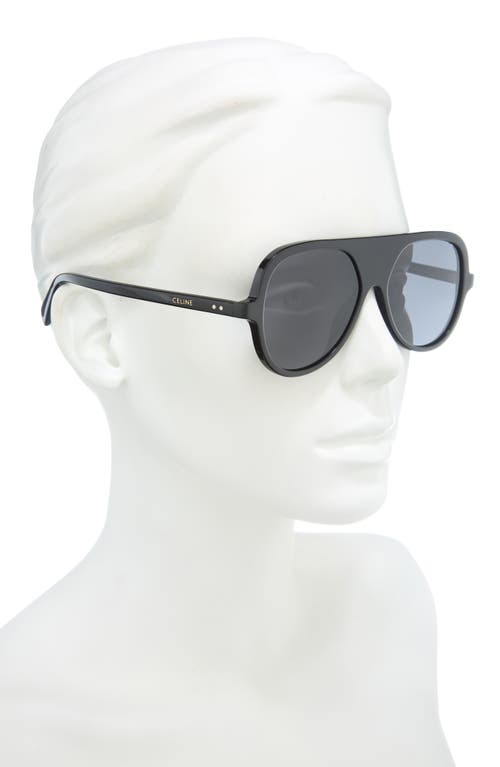 Celine Flat Front Aviator Sunglasses In Shiny Black/smoke