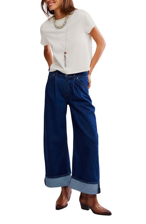 Free People Alia Cuffed High Waist Wide Leg Jeans In Blue