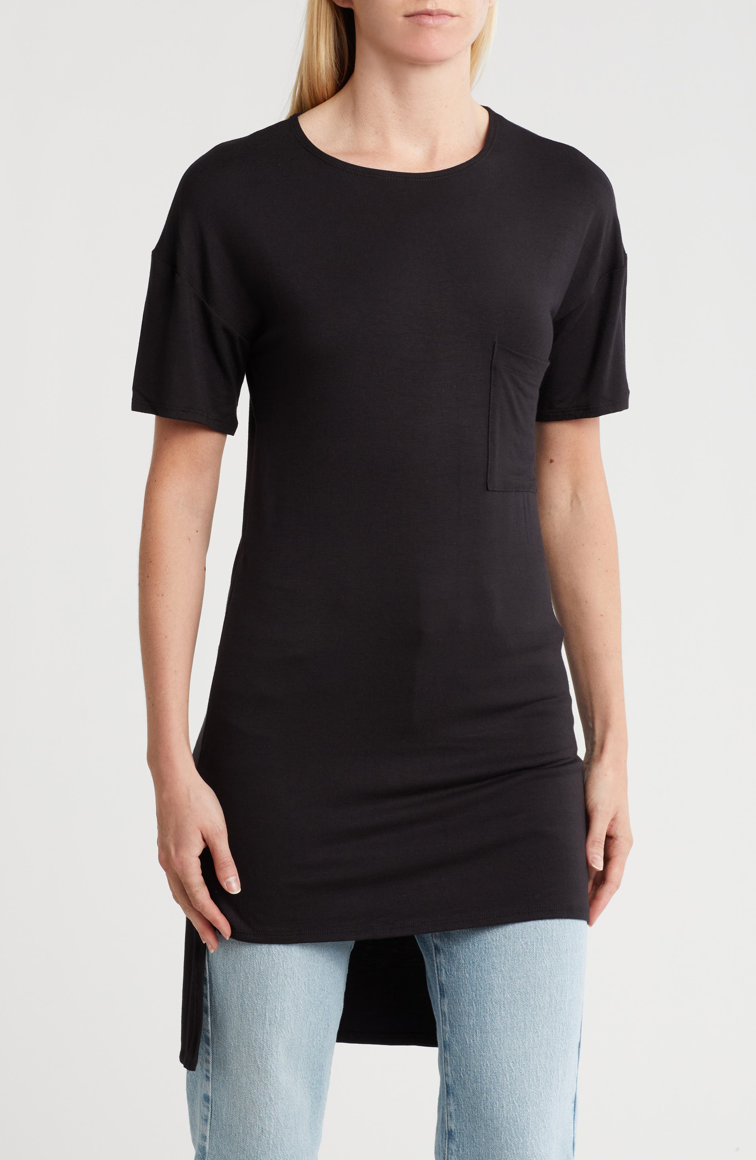 GO COUTURE Short Sleeve High-Low Tunic Top