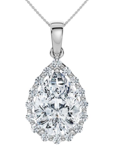 Certified 3.40Ct Pear Shape Diamond Halo Dangle Penadnt 14k Gold Lab Grown 1"