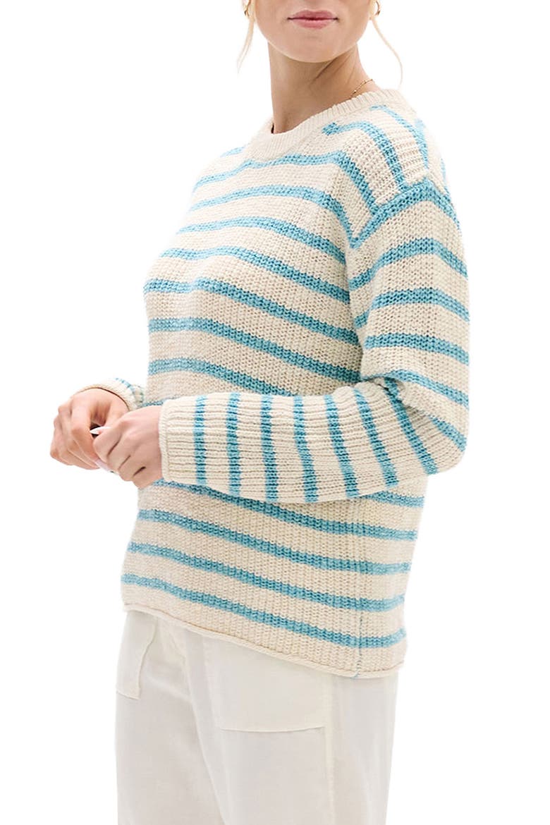 Stripe Crewneck Cotton Sweater, Alternate, color, WHISPER WHITE