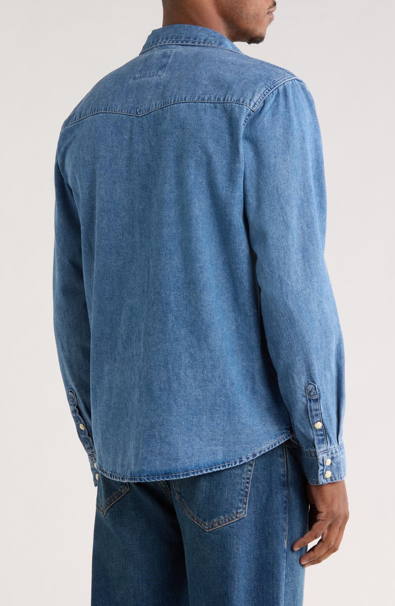 DENIM AND FLOWER Long Sleeve Snap Front Denim Shirt, Alternate, color, Blue