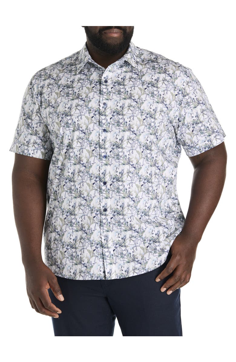 Synrgy by DXL Big & Tall Watercolor Floral Sport Shirt, Main, color, White Multi