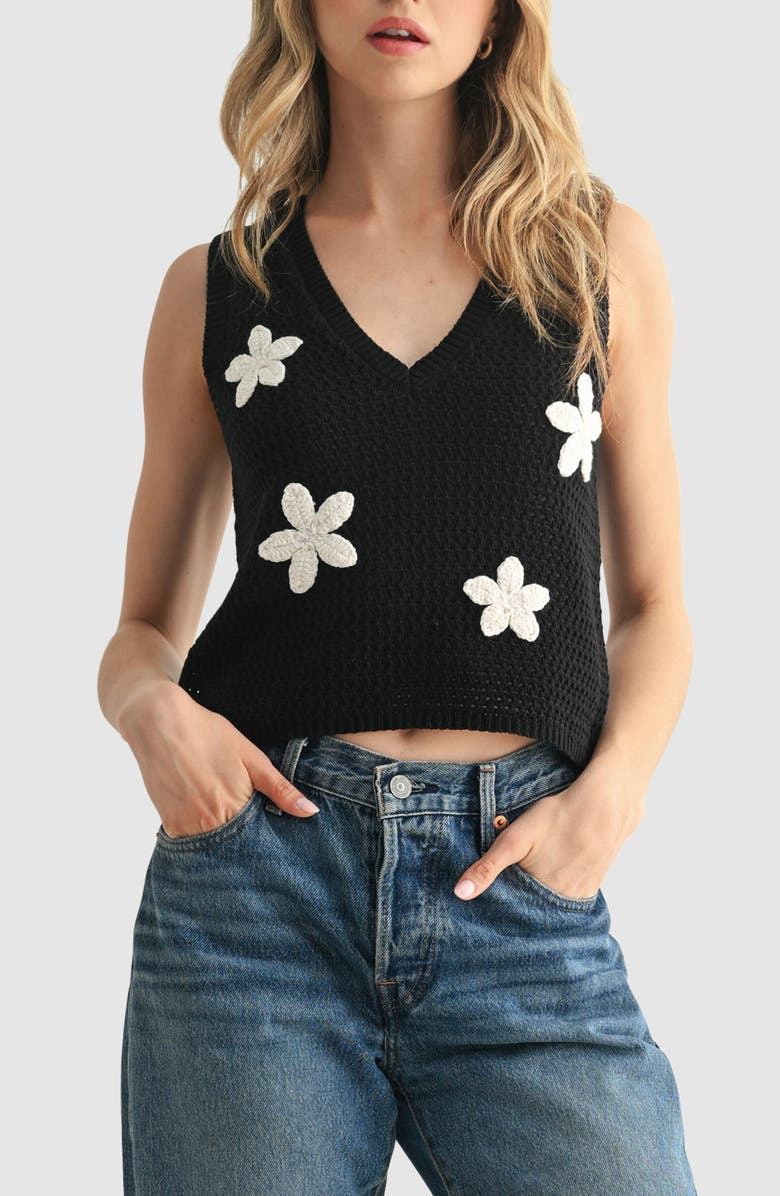All in Favor Embroidered Flower Knit Sweater Vest, Main, color,