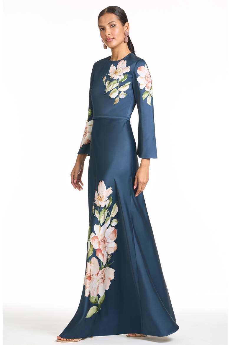 Alex Long Sleeve Floral Gown, Alternate, color, NIGHT BLOOMS