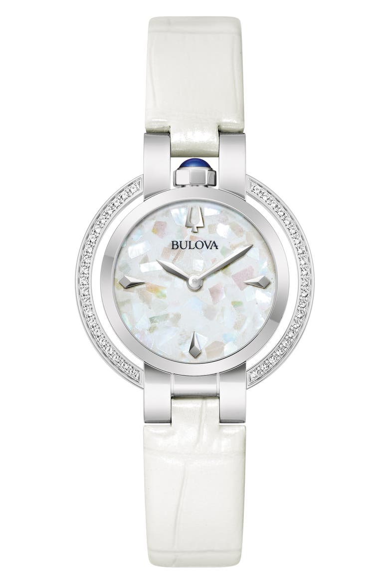 Rubaiyat Sapphire Leather Strap Watch, 30mm, Main, color, SILVER-TONE