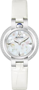 BULOVA Rubaiyat Sapphire Leather Strap Watch, 30mm