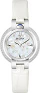 BULOVA Rubaiyat Sapphire Leather Strap Watch, 30mm