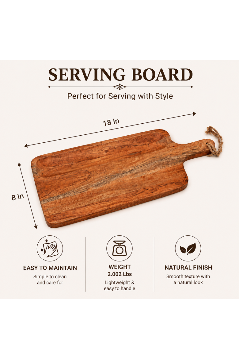 Handmade Acacia Wood Chopping Board with Handle, Alternate, color, Natural Wood