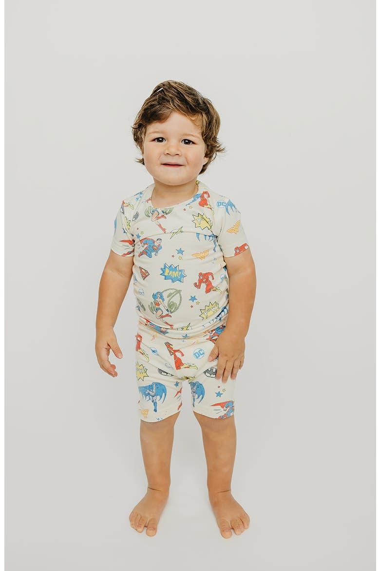 x Justice League Fitted Two-Piece Short Pajamas, Alternate, color, LIGHT BEIGE