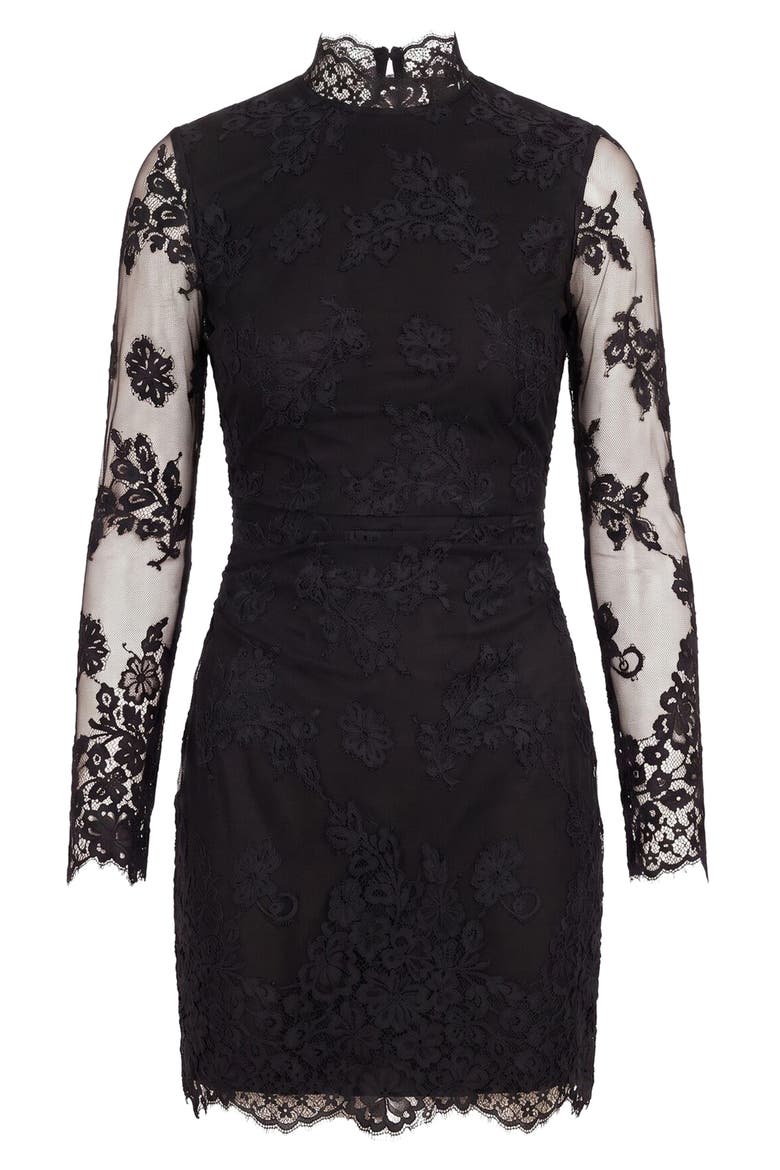 Catalina Lace Long Sleeve Minidress, Alternate, color, BLACK
