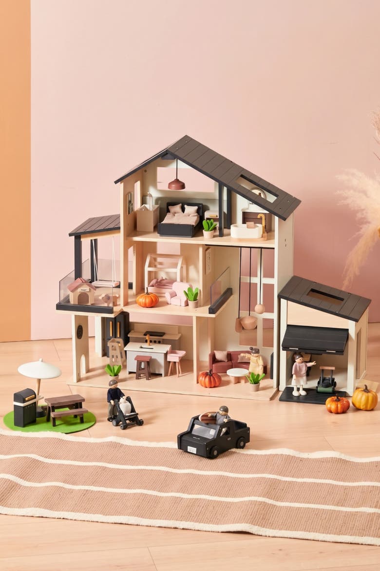 Sweet Family Wooden Dollhouse Set with Garage and Family Dolls for Kids, Main, color, Multicolor