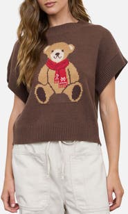 Blu Pepper Teddy Bear Jacquard Short Sleeve Sweater