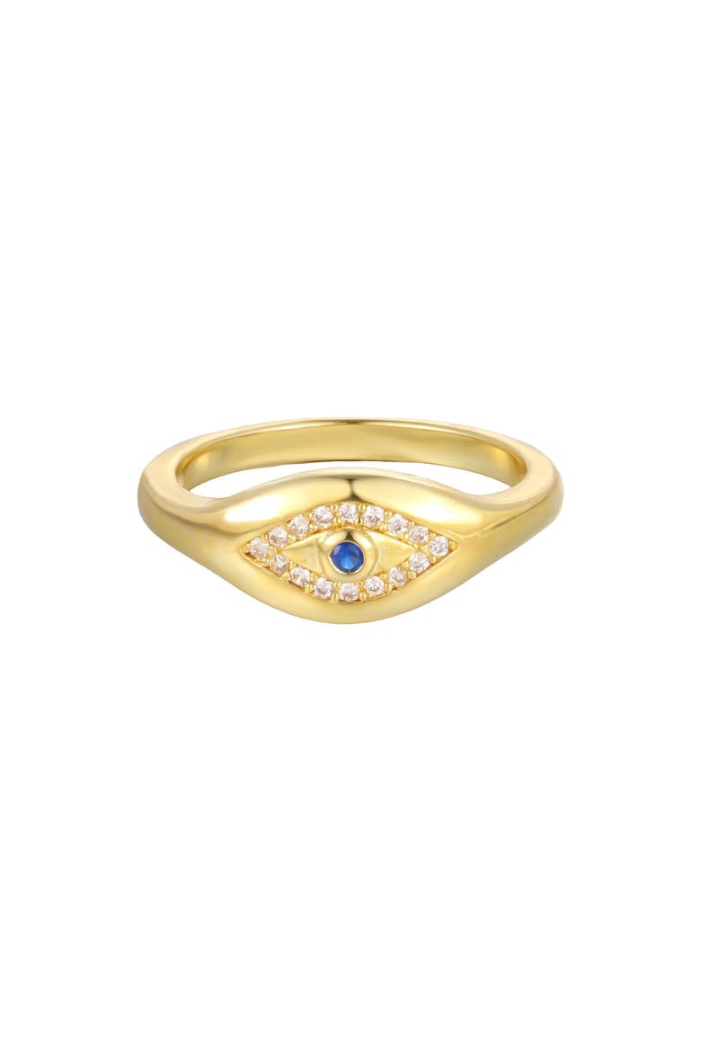 14k Gold Plated Cubic Zirconia Evil Eye Ring, Alternate, color, GOLD