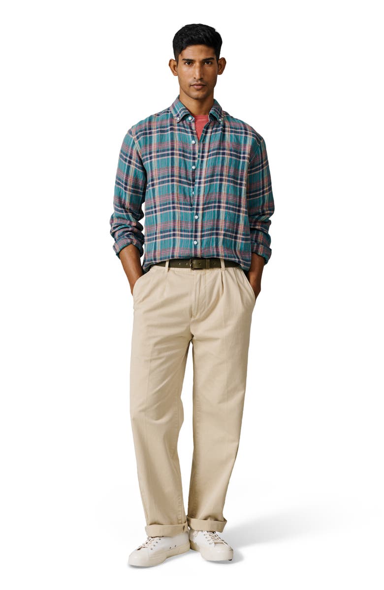 Aubin Croyland Madras Button-Down Linen Shirt, Alternate, color, Green Check