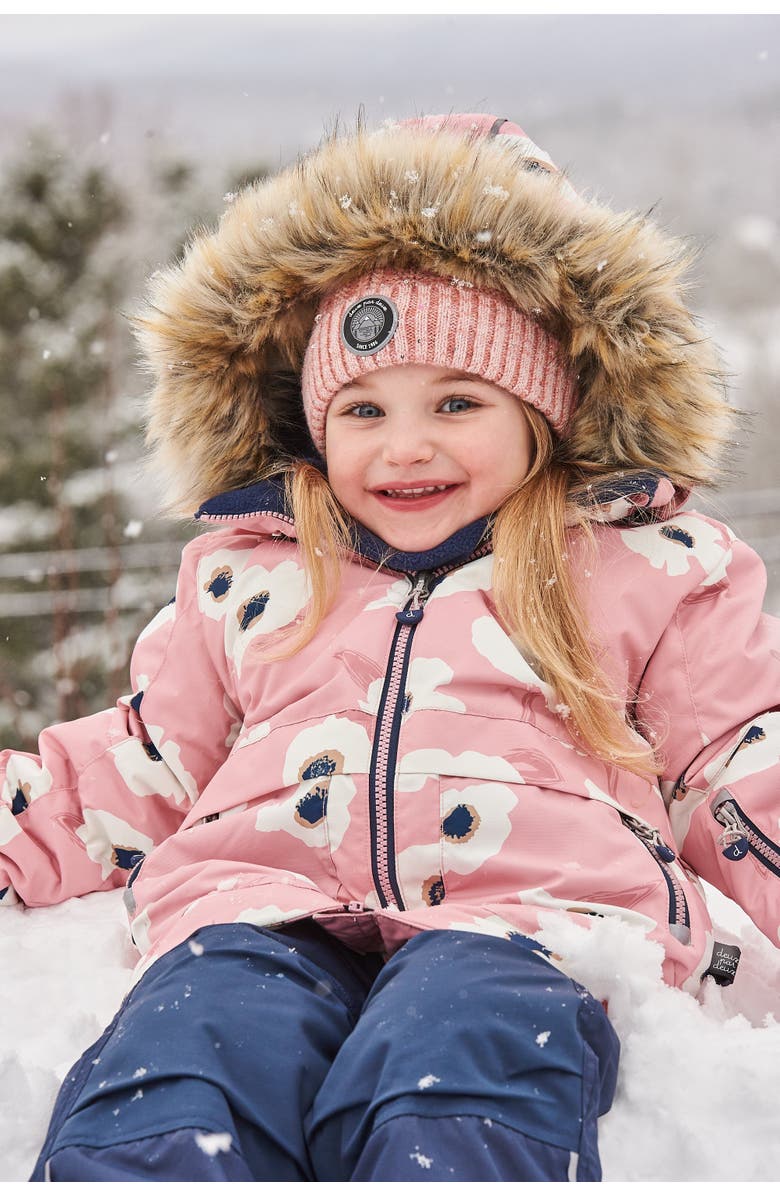 Deux par Deux Girl's Two Piece Snowsuit Pink Printed Off White Flowers And Navy, Alternate, color, 