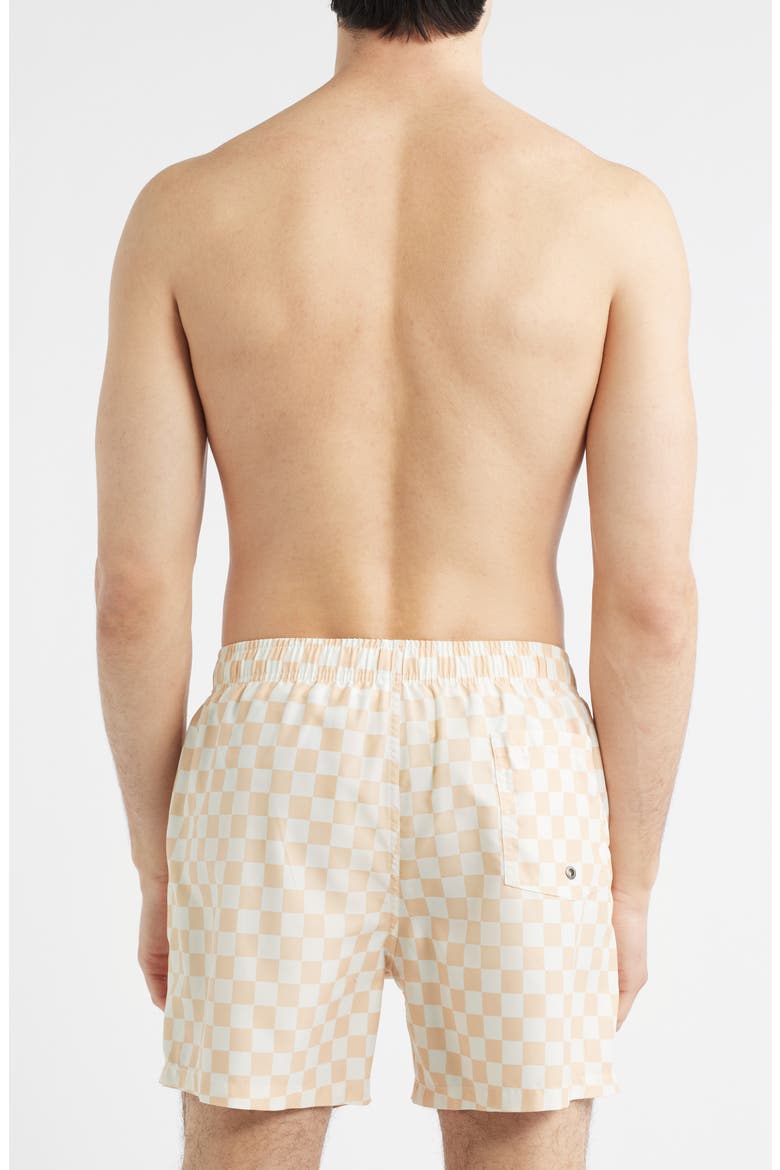 Checkerboard Print Swim Trunks, Alternate, color, SAND/ CREAM