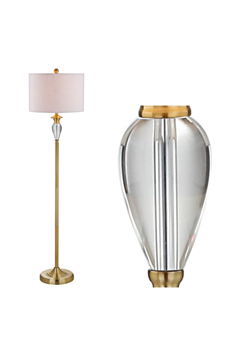 JONATHAN Y Evelyn Crystal / Metal LED Floor Lamp, Main, color, Brass Gold/Clear