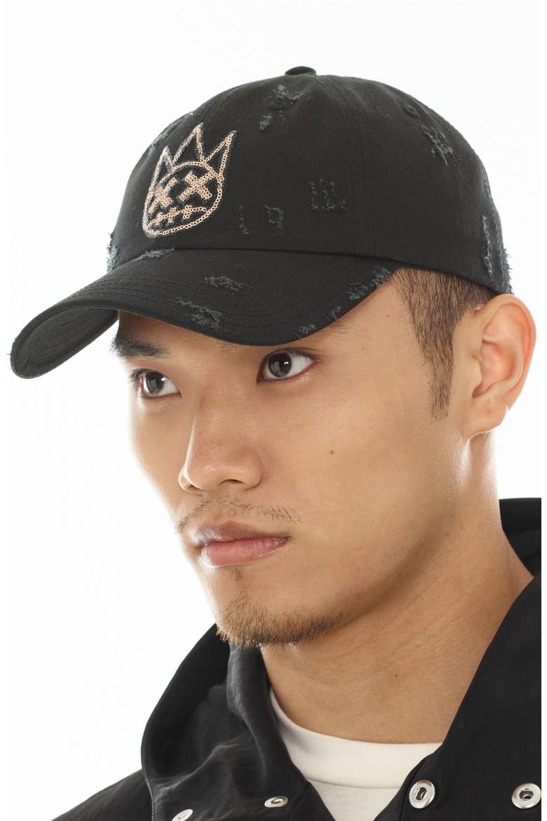 Sequin Shimuchan Logo Distressed Baseball Cap, Alternate, color, BLACK