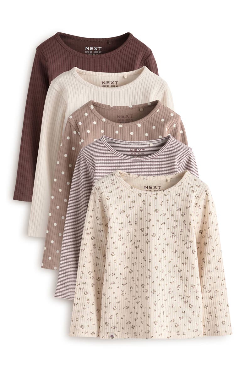 Kids' 5-Pack Rib Assorted Long Sleeve Tops, Main, color, NEUTRAL