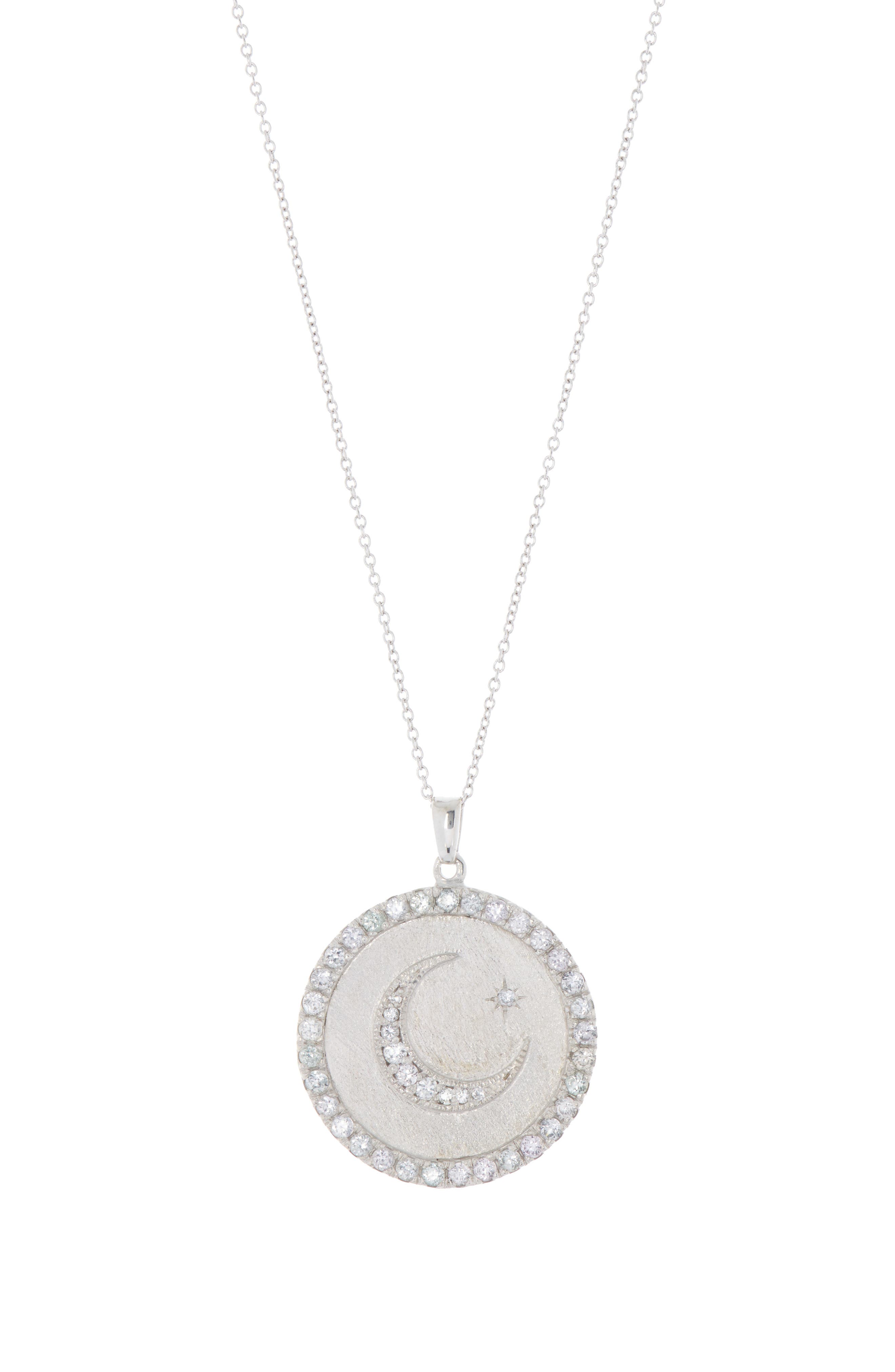 Anzie Sterling Silver Pavé White Sapphire Moon Pendant Necklace