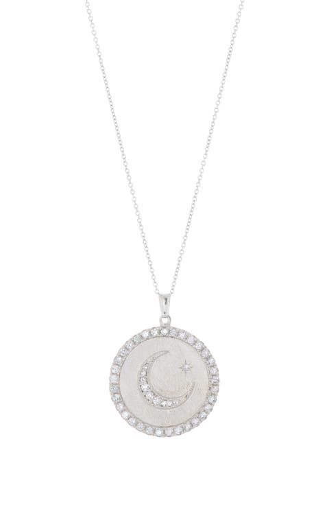 Sterling Silver Pavé White Sapphire Moon Pendant Necklace