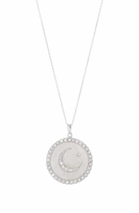 Anzie Sterling Silver Pavé White Sapphire Moon Pendant Necklace