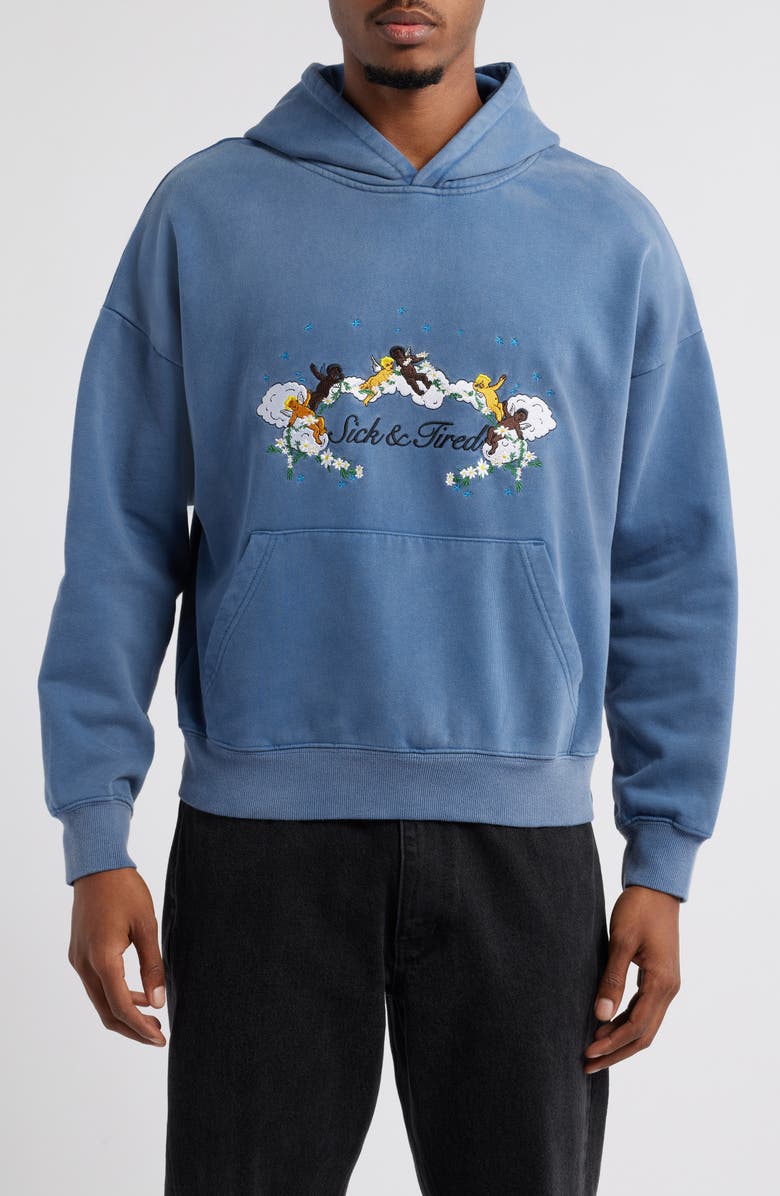 JUNGLES Sick & Tired Embroidered Graphic Hoodie, Main, color, Blue