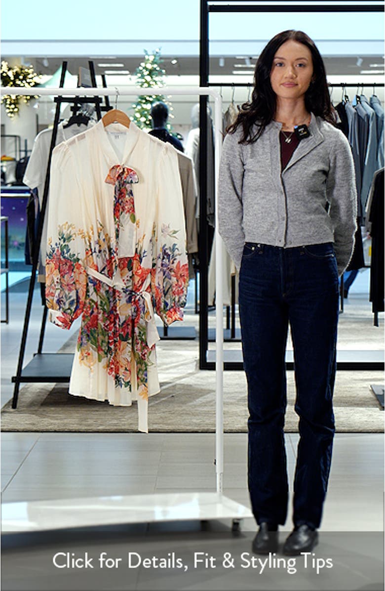 Floral Print Tie Neck Long Sleeve Dress, sales video thumbnail