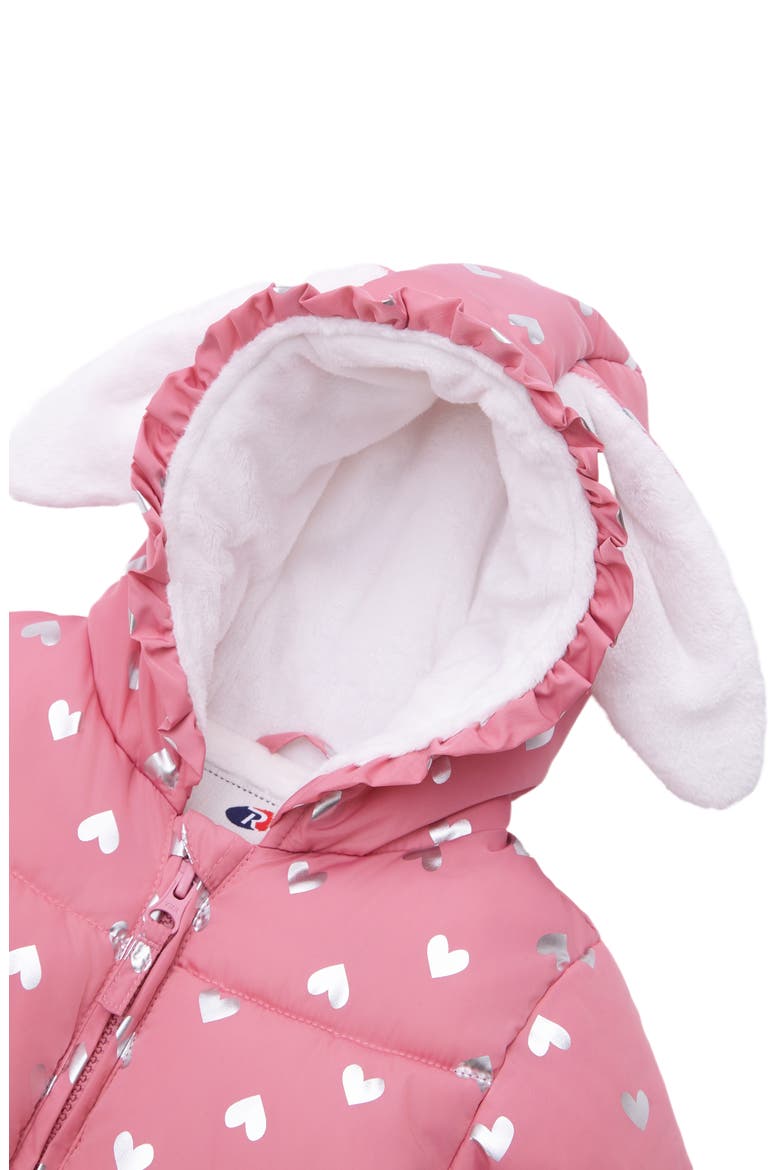 Soft Fleece Lined Bunny Puffer Jacket, Alternate, color, Pink Coral/Heart Foil Print
