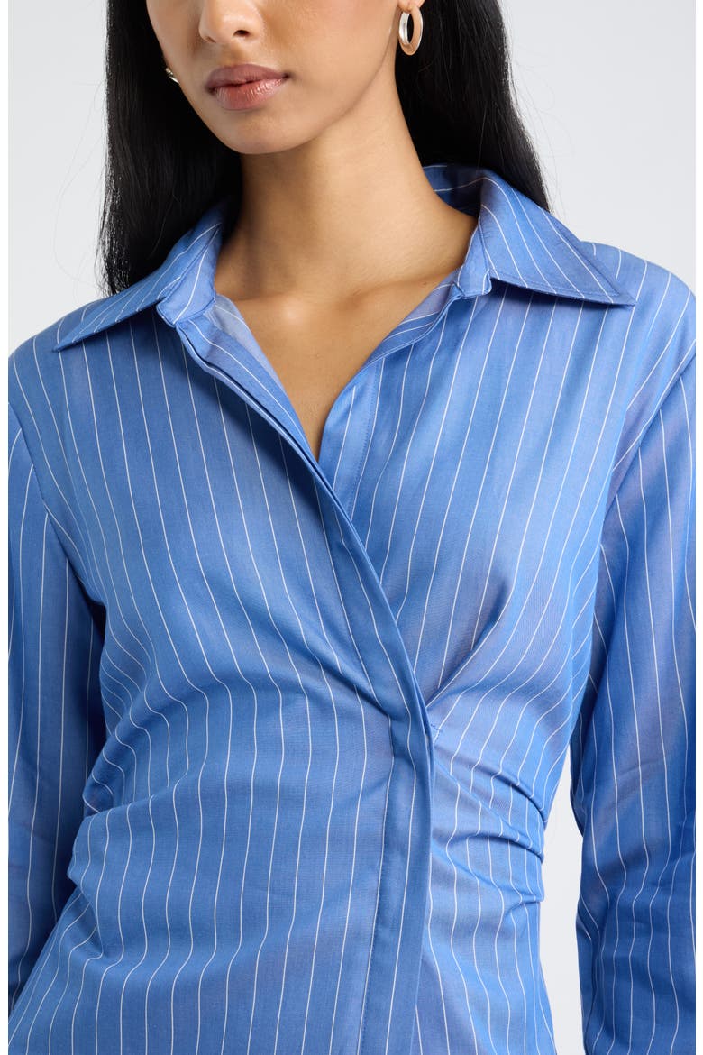 Asymmetrical Cinched Waist Shirt Dress, Alternate, color, BLUE WHITE JODI STRIPE