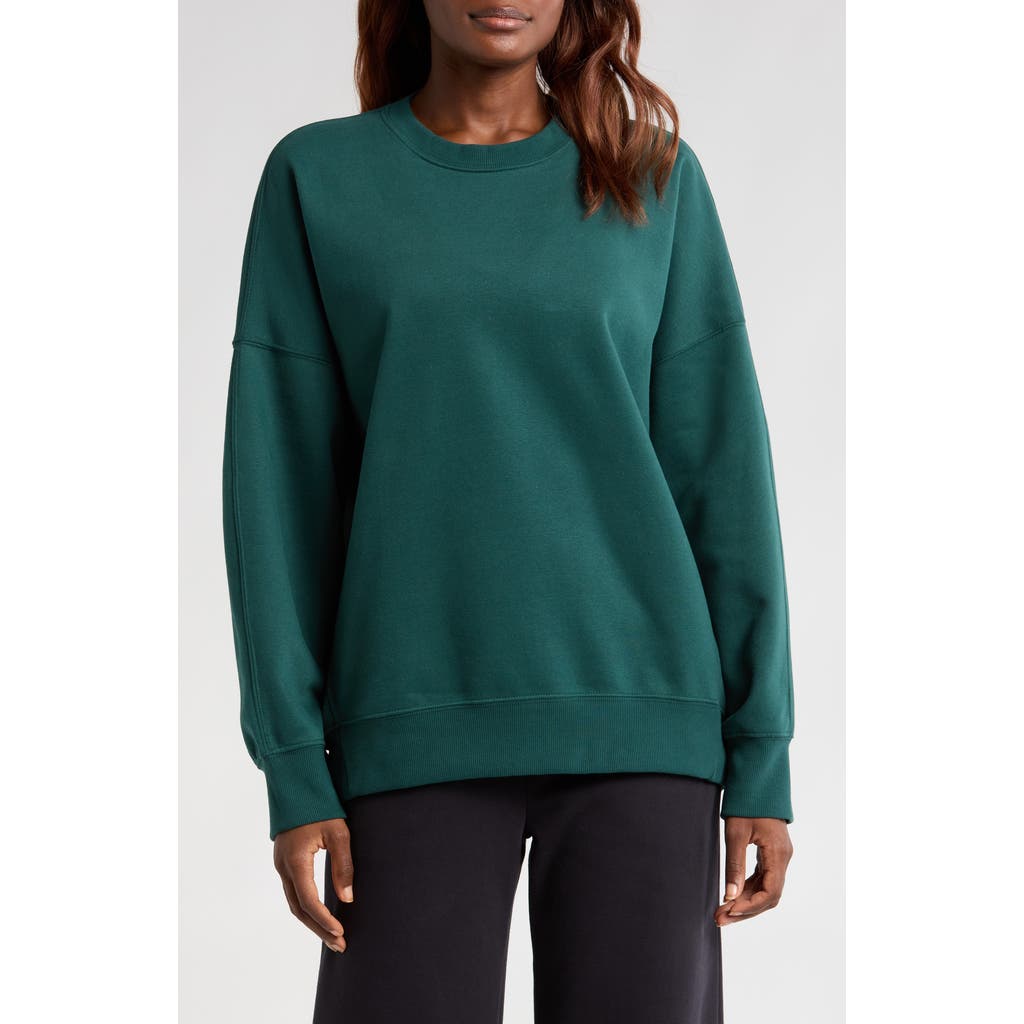 Beyond Yoga Solstice Oversize Cotton Blend Sweatshirt in Dark Spruce Green