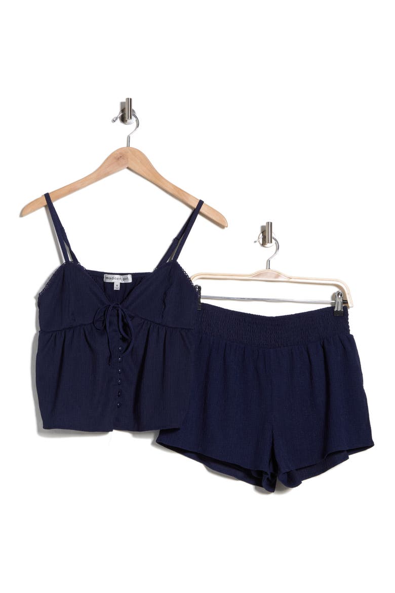 Button Front Top & Smocked Shorts 2-Piece Set, Alternate, color, NAVAL ACADEMY