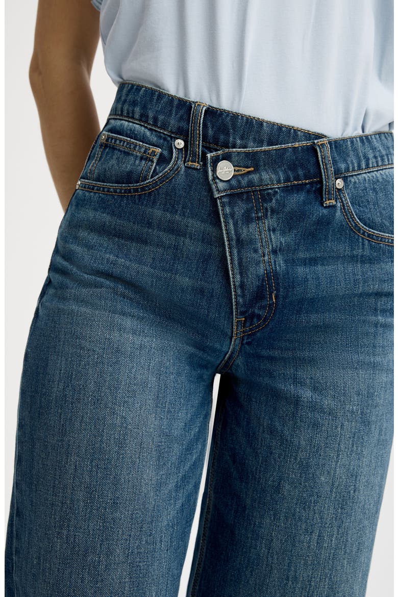Crossover Waist Release Hem Taper Leg Jeans, Alternate, color, BOZEMAN MED WASH