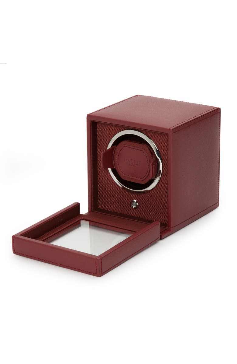 WOLF Cub Single Watch Winder with Cover, Alternate, color, Bordeaux