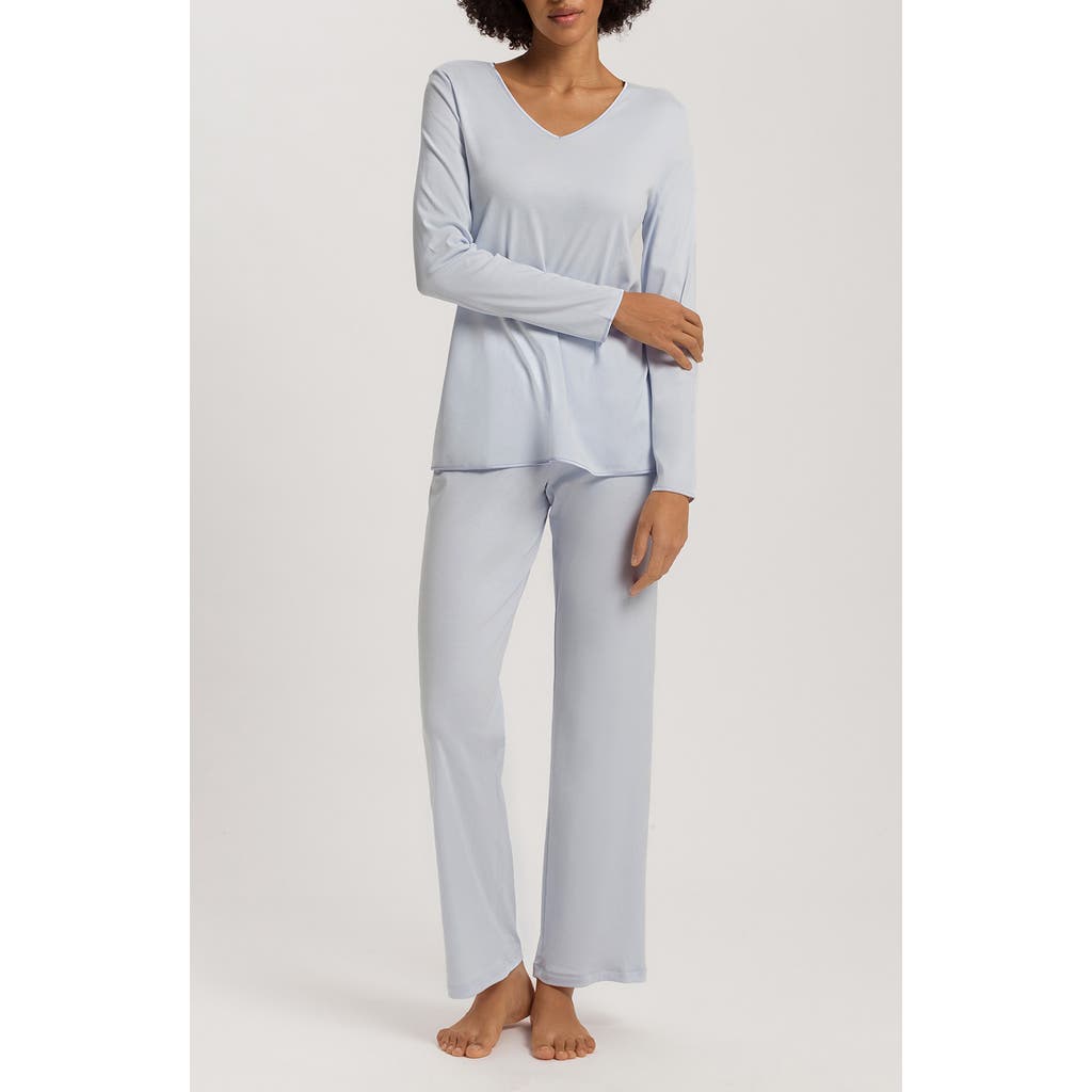 Hanro Long Sleeve Cotton Jersey Pajamas In Blue