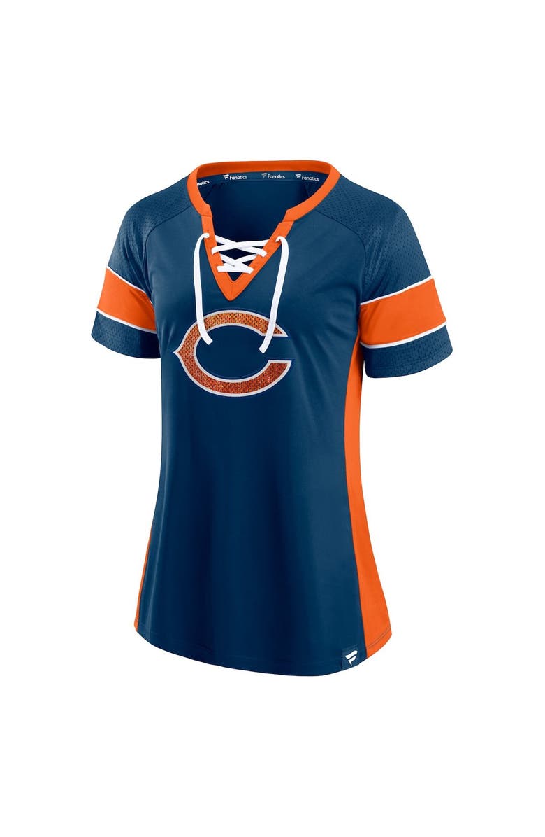 FANATICS Women's Fanatics Branded Navy/Orange Chicago Bears Team Draft Me Lace-Up Raglan T-Shirt, Alternate, color, 