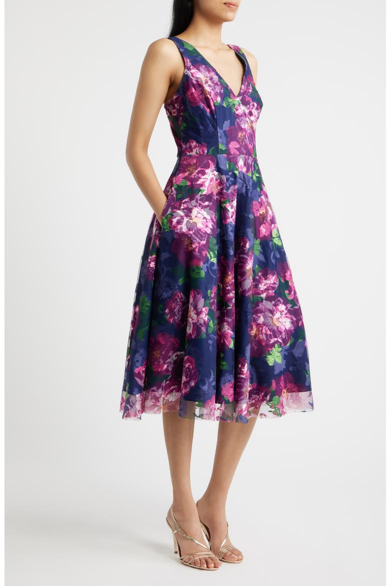 Floral Print Sleeveless Fit & Flare Cocktail Dress, Alternate, color, NAVY MULTI