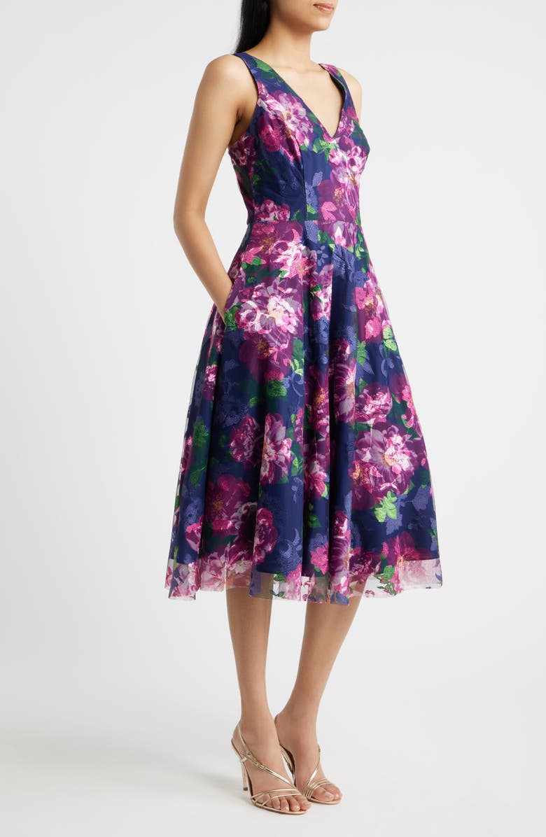 Eliza J Floral Print Sleeveless Fit & Flare Cocktail Dress, Alternate, color, 