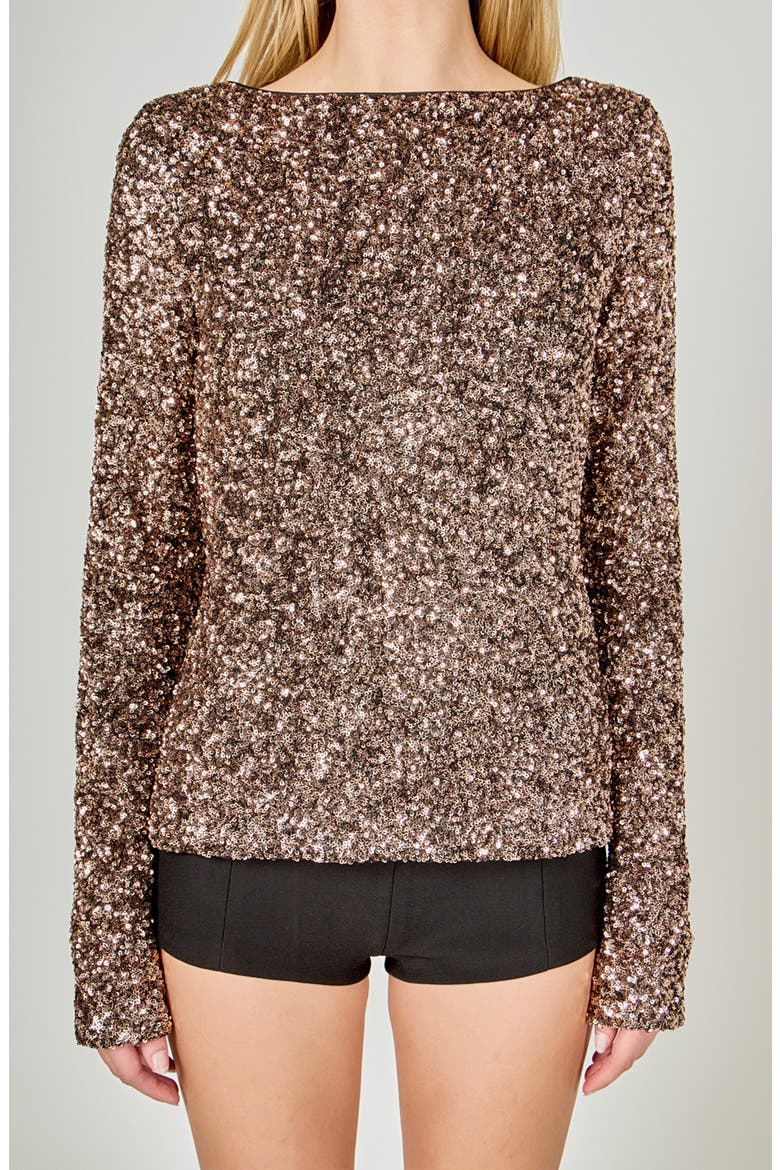 Sequined Long Sleeve Fitted Top, Alternate, color, BRONZE